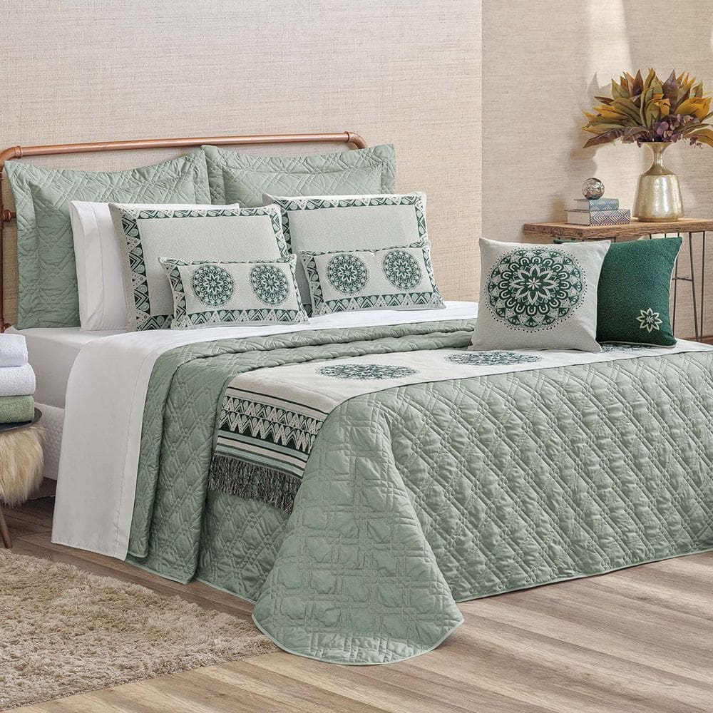 Kit Cobre Leito King Turin com Almofadas e Peseira 180 Fios 10 Peças - Verde Malva