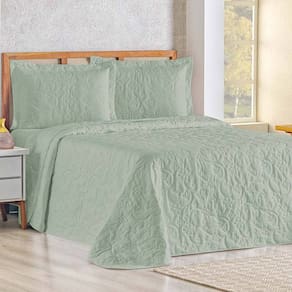 Cobre Leito Queen Bouti Mavie Floral 180 Fios 3 Peças - Verde Malva - 100% Poliéster