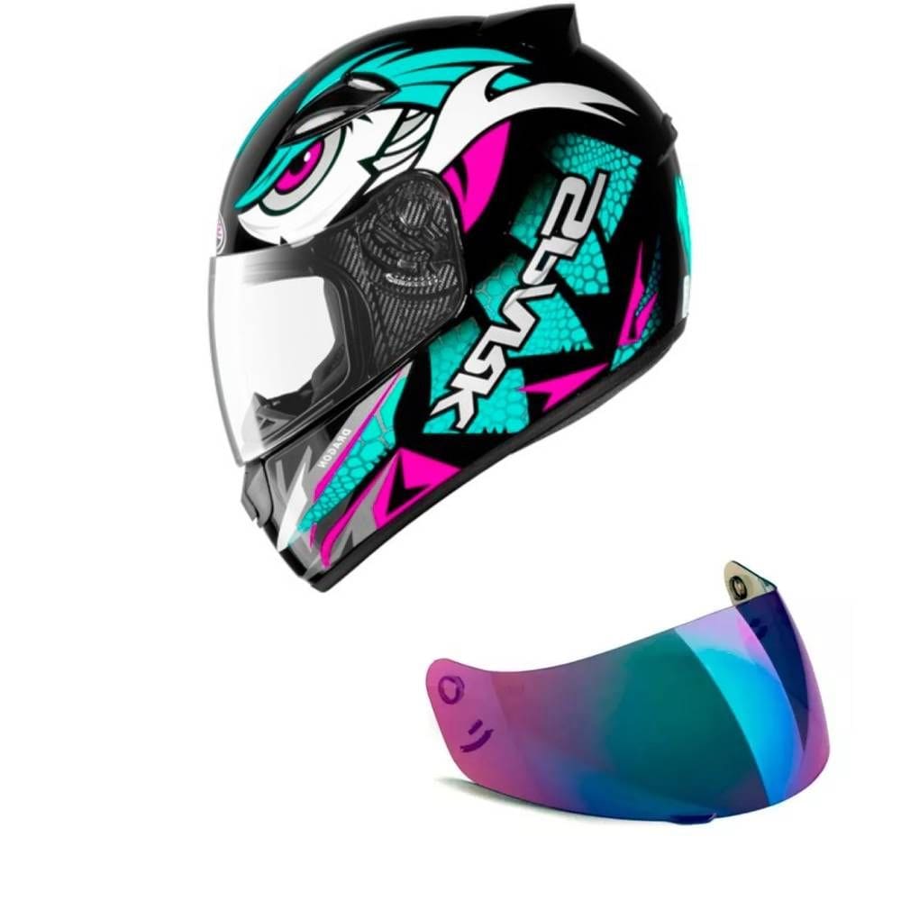 Capacete Ebf New Spark Dragon Verde e Rosa Mais Viseira Camaleão