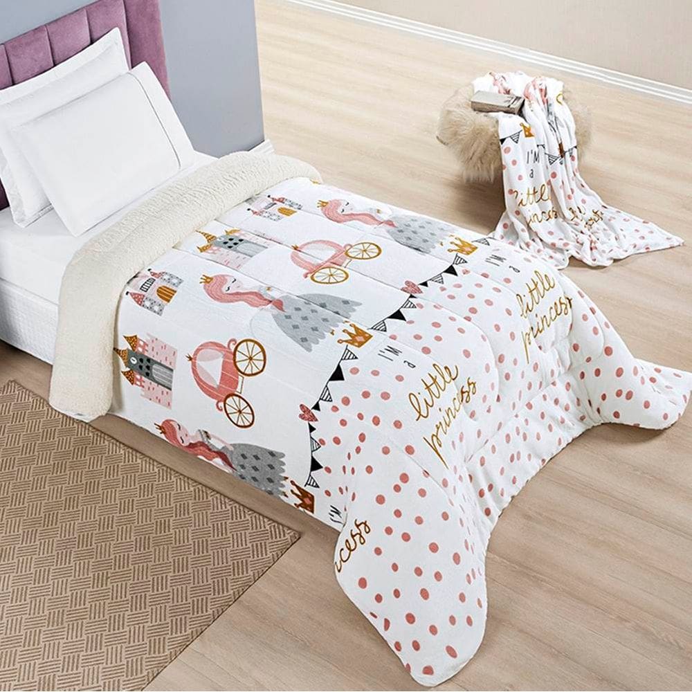 Edredom Solteiro Coberdrom Infantil Sherpa com Mantinha 1 Peça - Little Princess
