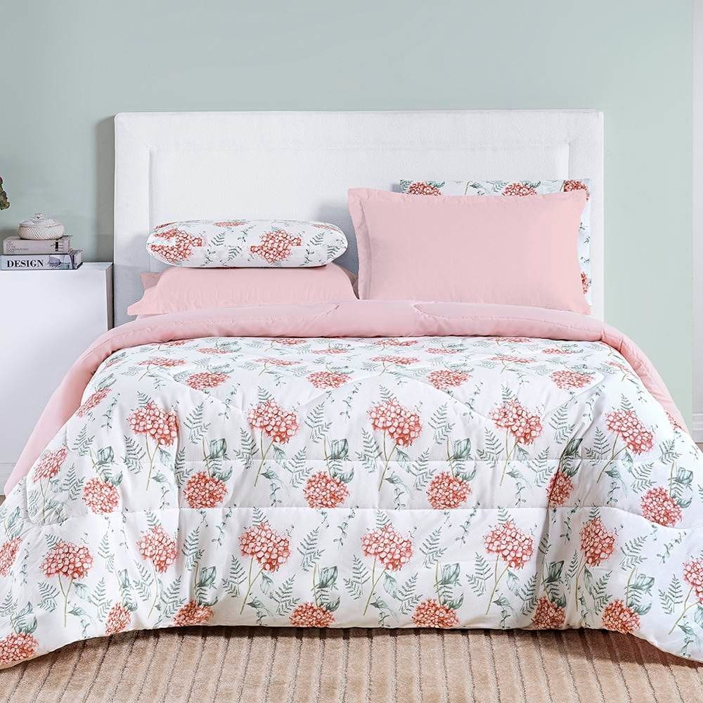 Edredom Casal Padrão Cotton Select Dupla Face 200 Fios 1 Peça - Hortência