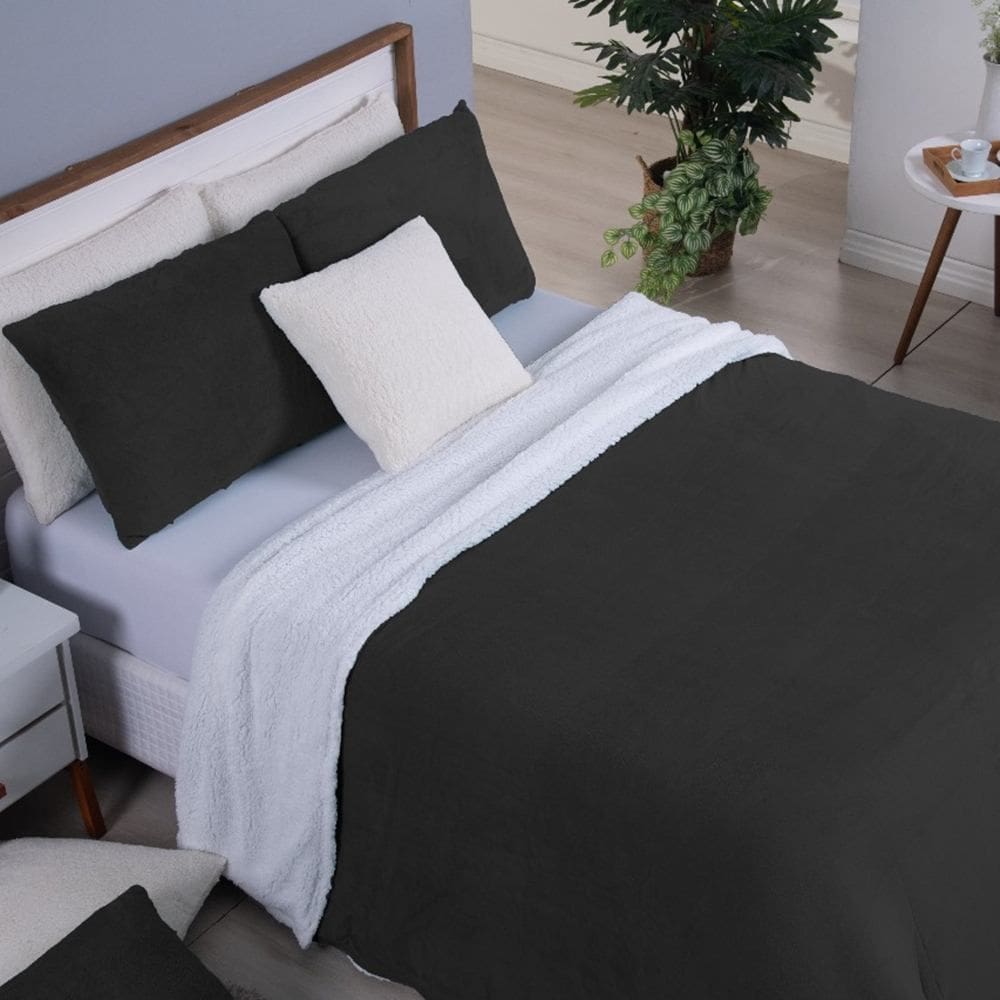 Cobertor Solteiro Canada Mantinha/Sherpa 2 Peças - Preto