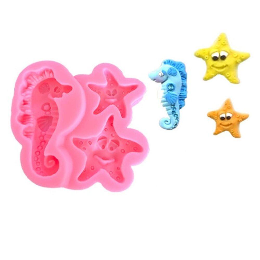 Molde Silicone Cavalo Marinho Estrela Mar Biscuit Fondant