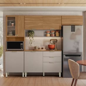 Cozinha Compacta com Balcão 3 Gavetas Alba Amêndola/Nude