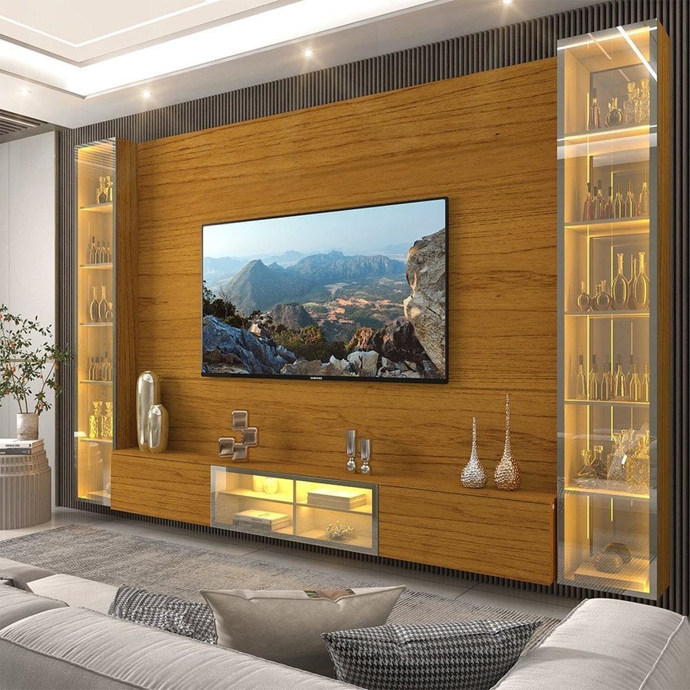 Home 293cm 5 Portas com 3 Portas Reflecta com LED 100% MDF Luminare Naturale