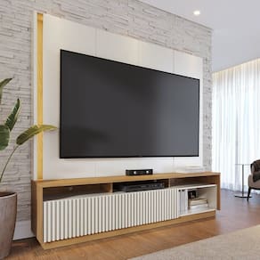 Estante Home Theater para Tv até 75 Polegadas com Led 2 Portas Jordão Off White Matte/Freijó