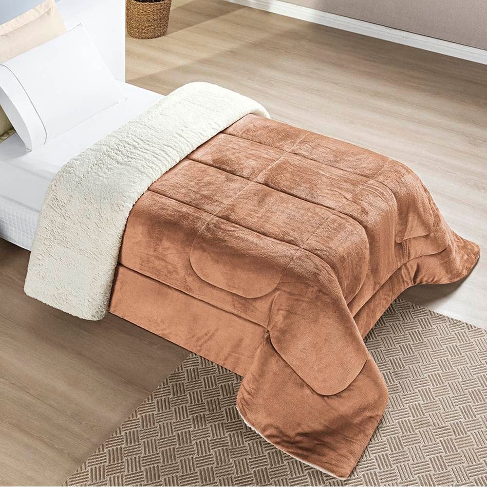 Edredom Solteiro Coberdrom Sherpa/Mantinha Everest 1 Peça - Apricot