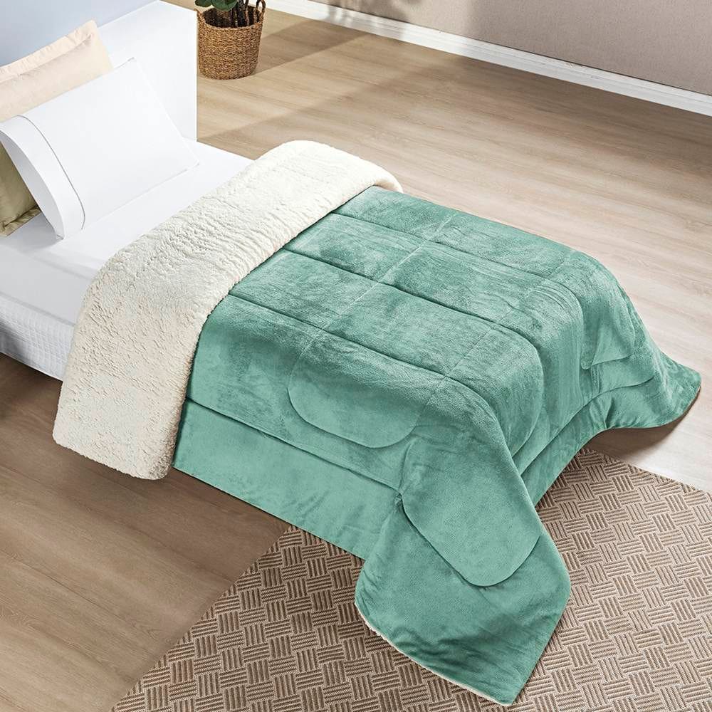 Edredom Solteiro Coberdrom Sherpa/Mantinha Everest 1 Peça - Alecrim