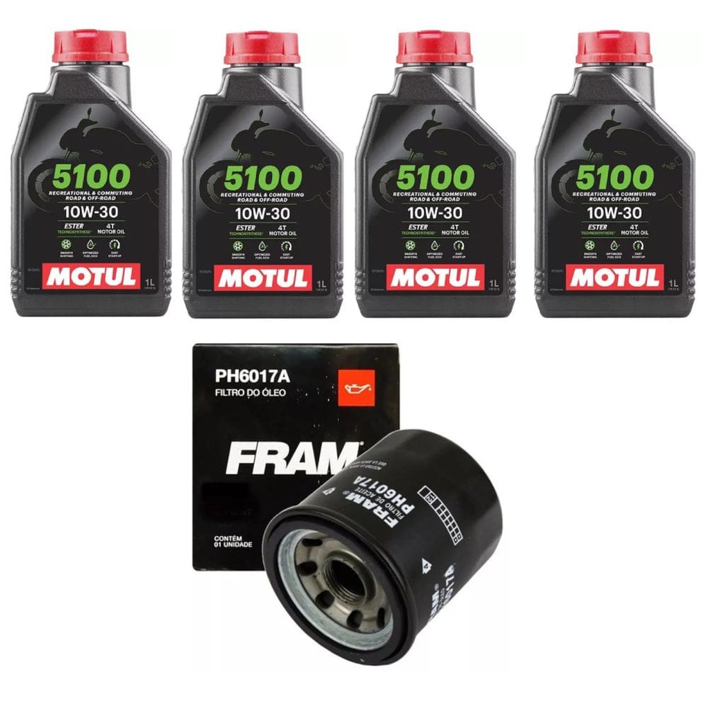 Kit 4X Óleos Motul 5100 10W-30 1L 4T + 1 Filtrofram Honda Nc 750 2015 2016 2017 2018 2019 2020 2021 2022 2023 2024 2025