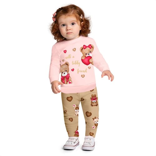 Conjunto Infantil Kyly Menina Casaco Rosa Ponto