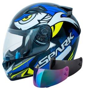 Capacete Moto Masculino Dragon Azul Ebf Com Viseira Camaleão e Fumê Extra