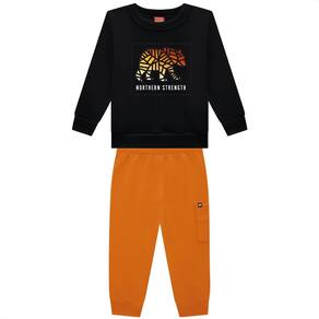 Conjunto Infantil Kyly Moletom Peluciado Preto Laranja Kids