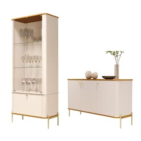 Conjunto Buffet e Cristaleira Rouxinol Off White Nature Dourado