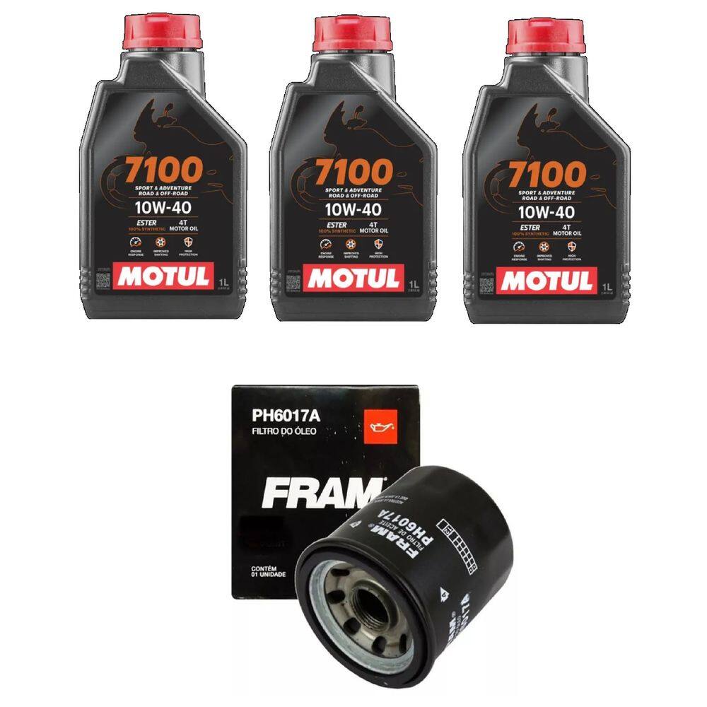 Kit Troca De Óleo Moto Xj6 3X Motul 7100 10W-40 4T 1L + 1 Filtro Fram Ph6017a