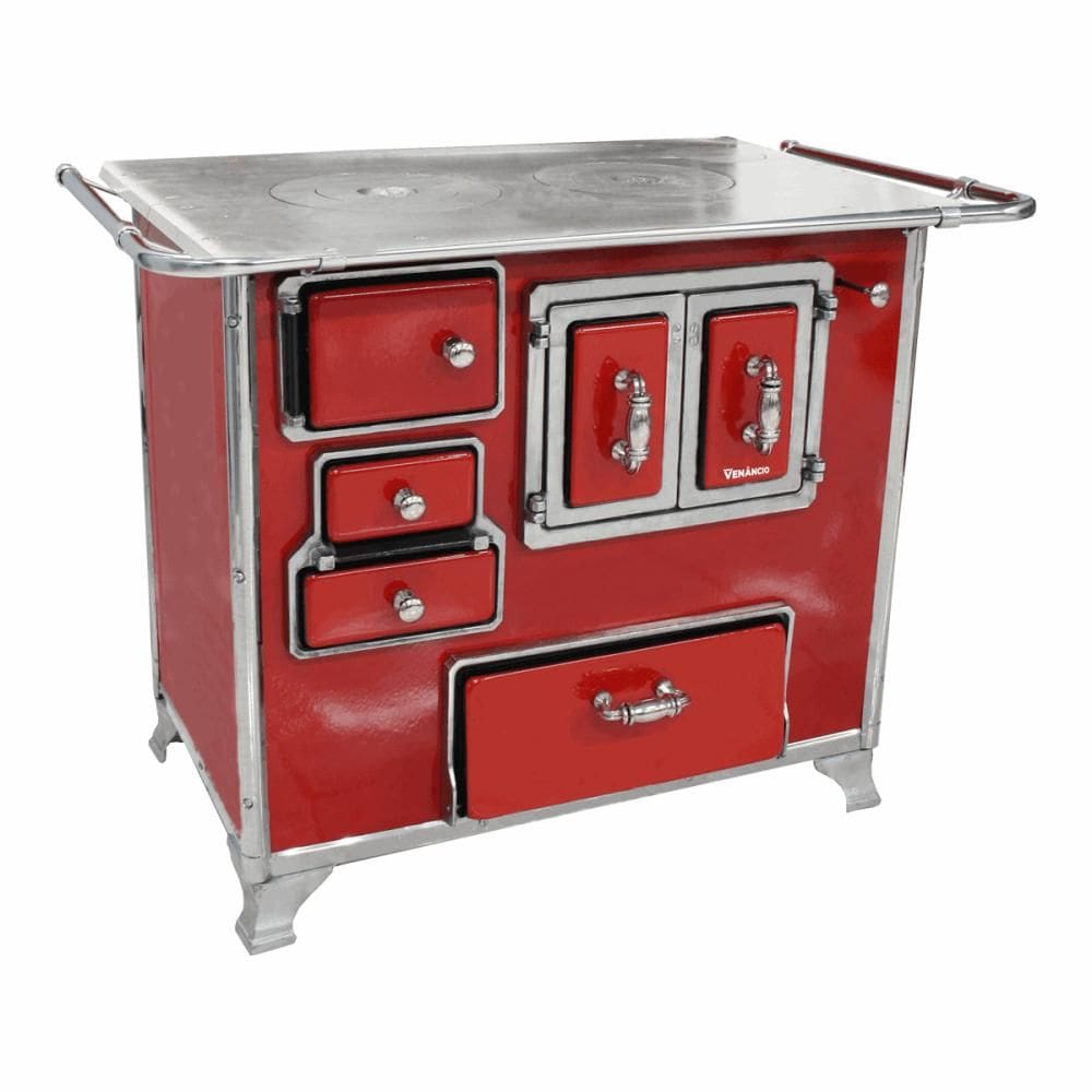 Fogão a Lenha Venâncio Tradicional Nº02 Vermelho Gabinete Lado Direito Porta Dupla e Chapa 28989