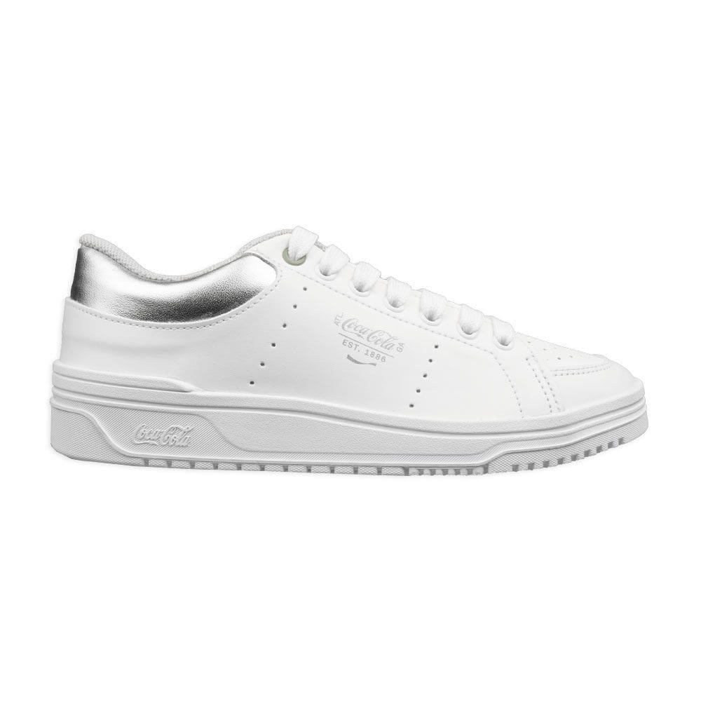 Tênis Coca Cola March Moon Feminino Casual Branco e Prata