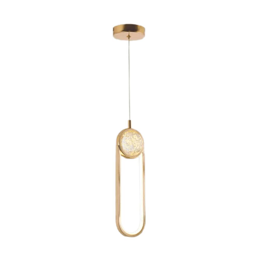 Pendente Oval de Metal Dourado Vidro 35cm Led 17W 3000K Bivolt