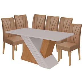 Mesa de Jantar Venus 170 cm Amêndoa Clean Off White com 6 Cadeiras Apogeu Caramelo Amêndoa Clean - Lopas