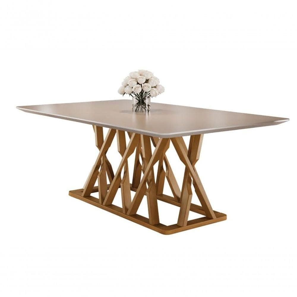 Mesa De Jantar Moderna Madeira Maciça Com Vidro 1,60x0,90m Quartzo