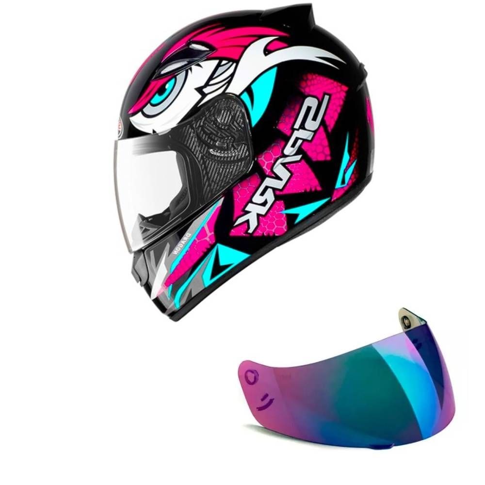 Capacete Ebf New Spark Dragon Rosa Mais Viseira Camaleão