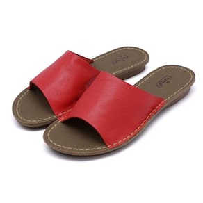 Sandália Tamanco Feminino Vermelho De Couro Chinelo Slide Basic Flat Salto Baixo