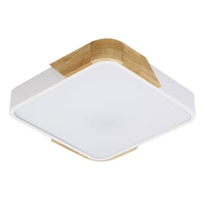Plafon Quadrado Branco com Detalhe Estilo Madeira 50cm Led 36W 3 em 1 Bivolt