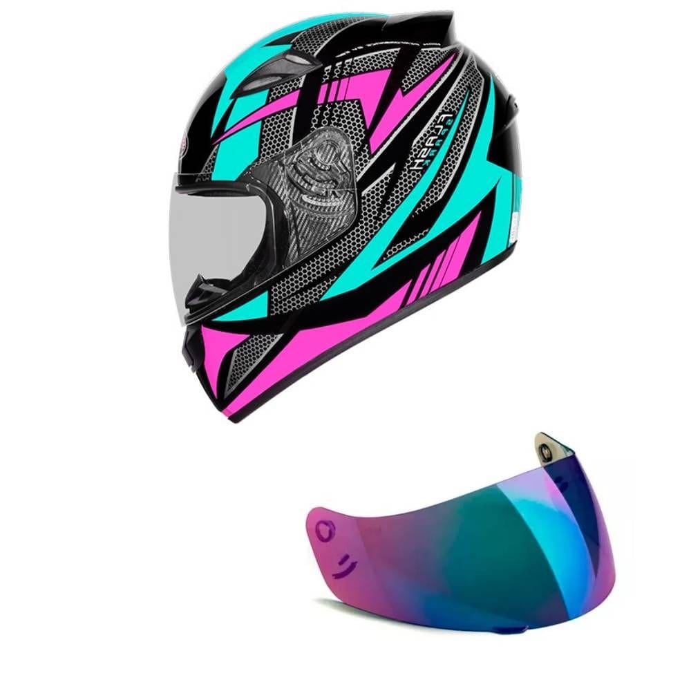 Capacete Ebf New Spark Flash Preto Tifany e Rosa Mais Viseira Camaleão