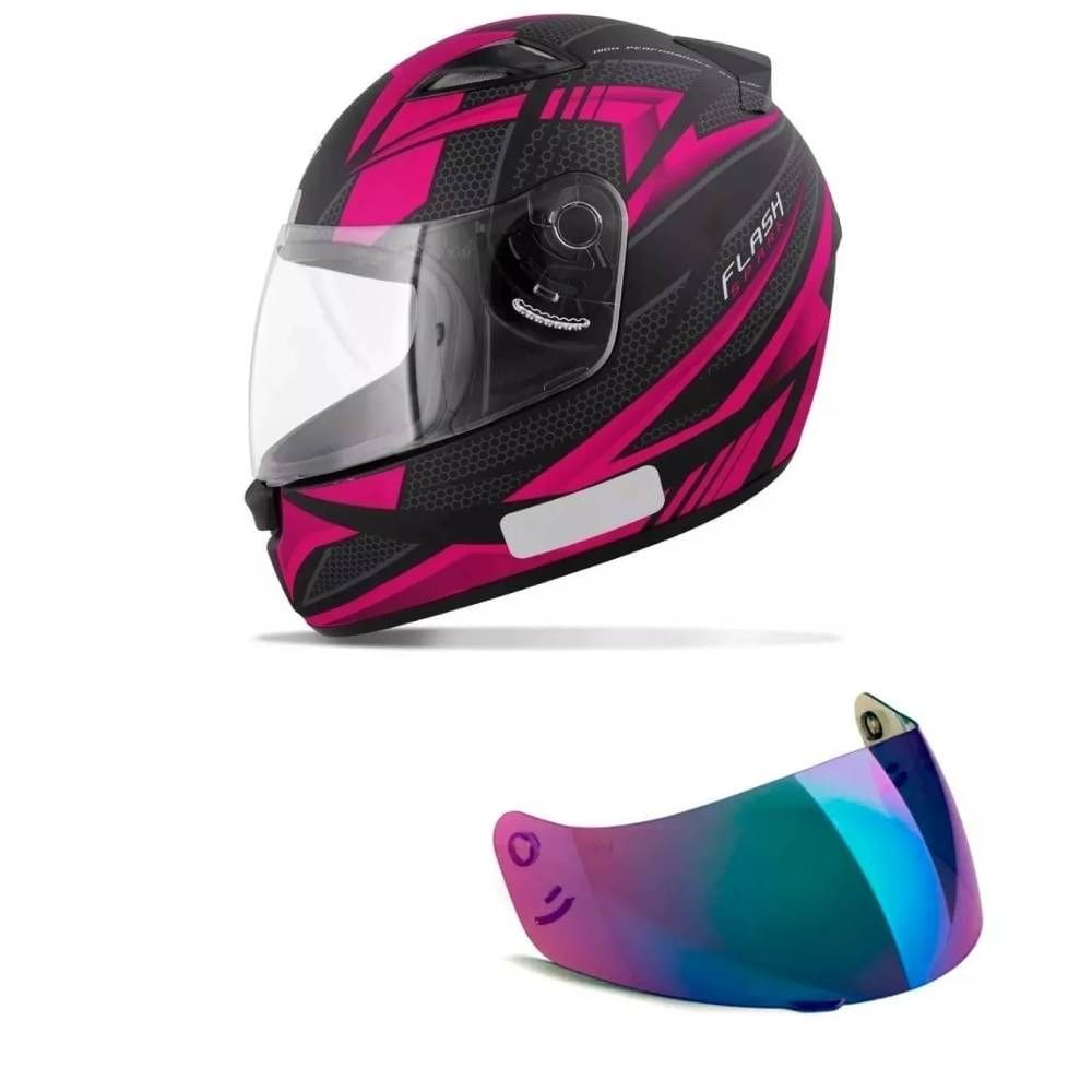 Capacete Ebf New Spark Flash Preto e Rosa Mais Viseira Camaleão