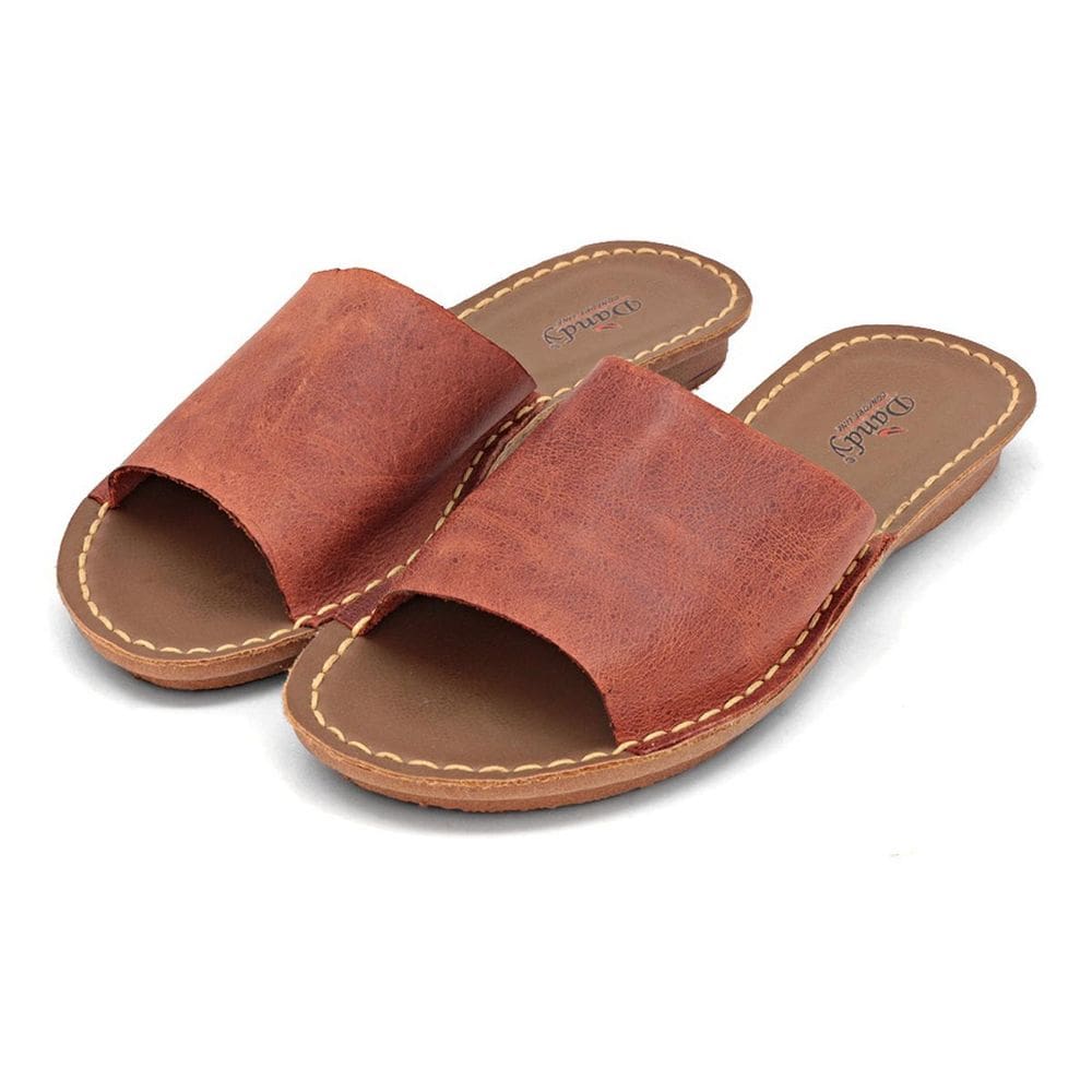 Sandália Tamanco Feminino Marrom De Couro Chinelo Slide Basic Flat Salto Baixo