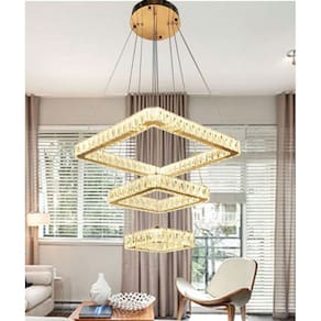 Pendente 3 Modulos Cristal Dourado LED 120W 3 em 1 com Controle Remoto