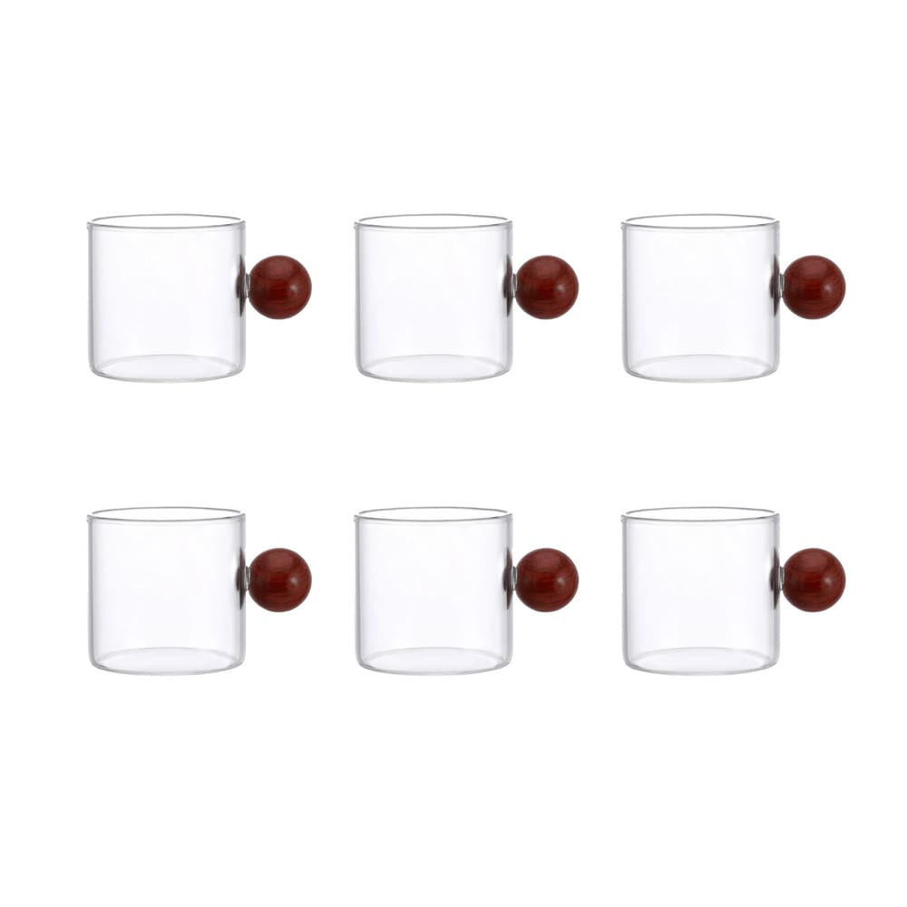 Conjunto 6 Xícaras de Vidro e Madeira 100ml BL2002 BTC