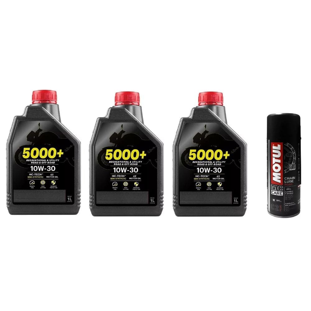 Kit Contendo 3 Óleo Motul 5000+ 10W-30 4T 1L Semi Sintético Road E Off Road + Lubrificante C2 200Ml