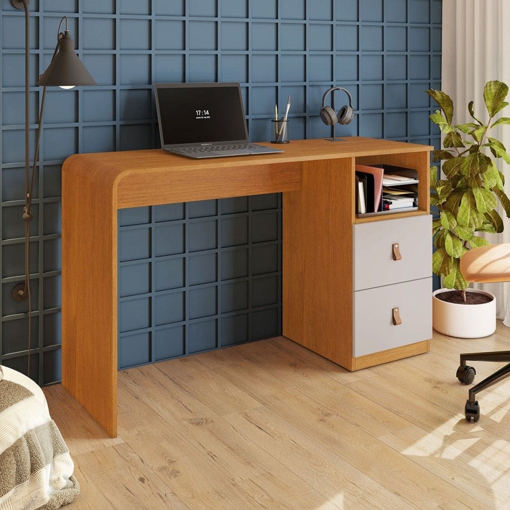Mesa Escrivaninha Alice Candian 2 Gavetas Cinamomo/Off White - Jcm Móveis