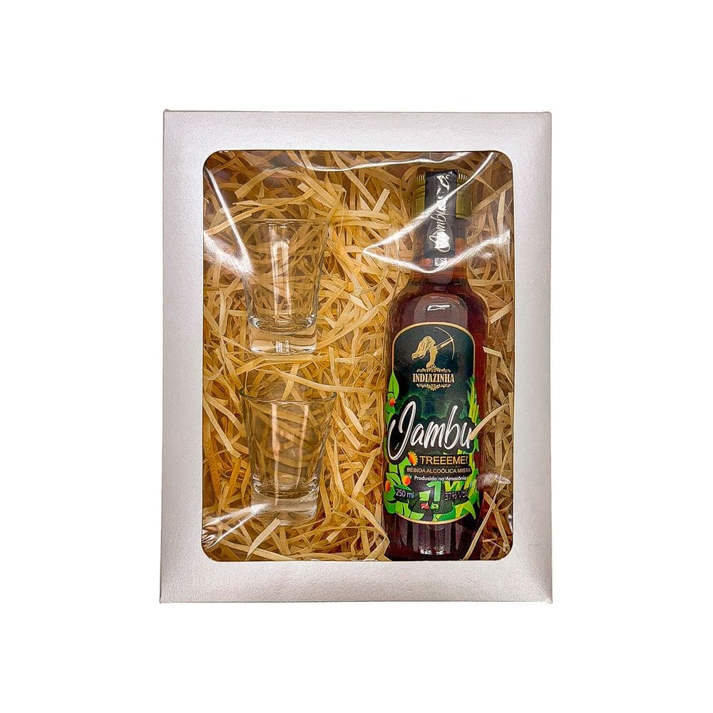 Kit Presente Cachaça Indiazinha 250ml + 2 Copos Shot