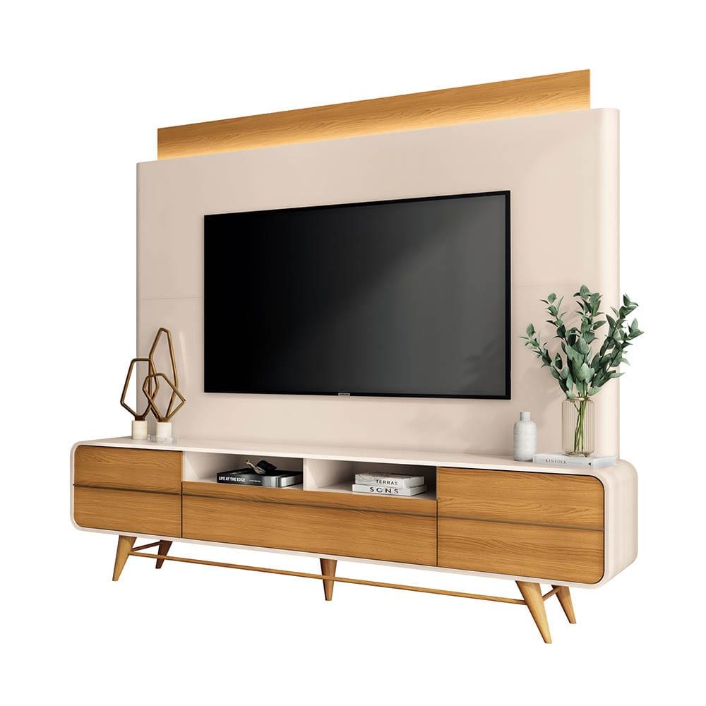 Estante de TV 85 Pol 220cm Dany Off White/Cinamomo H01 - D`Rossi