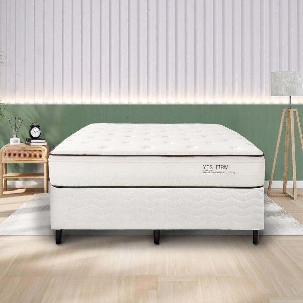 Cama Box Casal YesCasa Firm 138x188x31cm Yescasa Bege/Branco