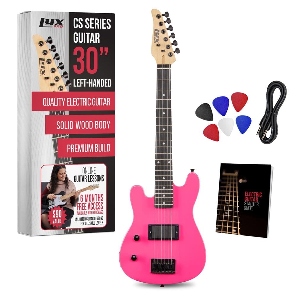 Guitarra elétrica LyxPro CS 30” Mão esquerda para iniciantes rosa