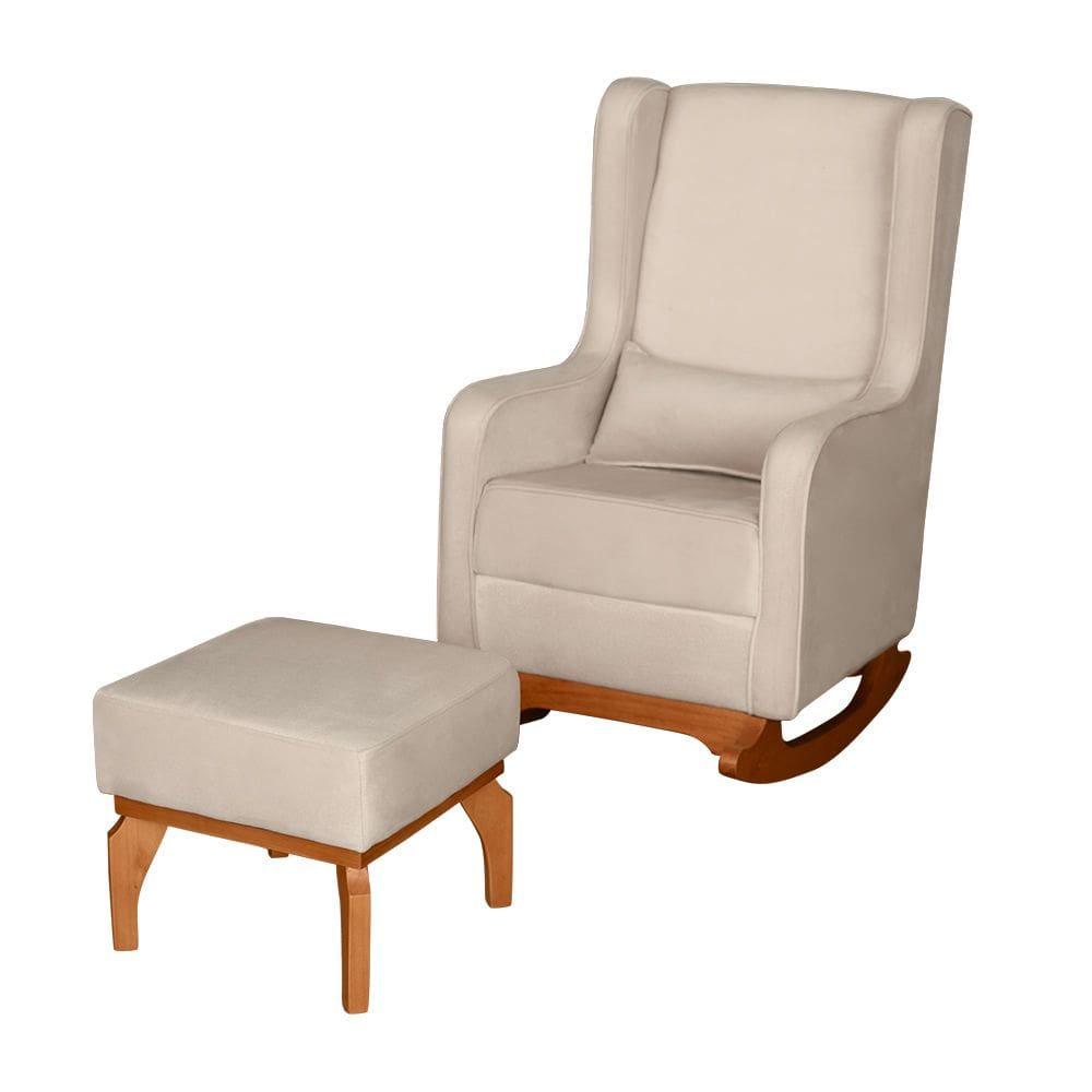 Poltrona de Amamentação com Balanço e Puff Retrô Nalia Bouclê Off White F06 - D`Rossi