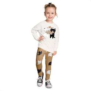 Conjunto Kyly Menina Moletom Gelo Mescla e Legging Camurça