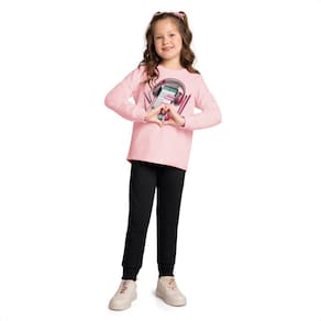 Conjunto Juvenil Kyly Moletom Peluciado Menina Rosa e Preto