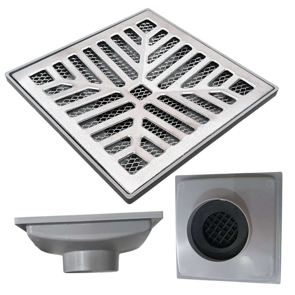 Ralo Anti Cheiro 20x20 Alumínio Concova Coletor Cinza Saída Baixa para tubo 100mm e Dupla proteção e Sifão
