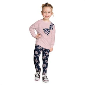 Conjunto Menina Casaco Rosa Laço Bordado Legging Molecotton
