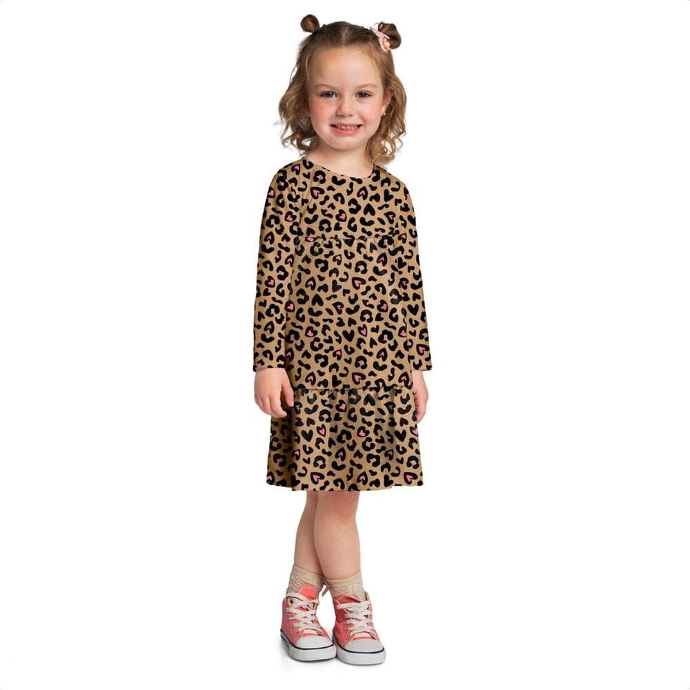Vestido Kyly Infantil Menina Manga Longa Animal Print Camurça