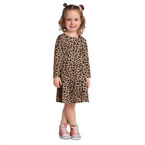 Vestido Kyly Infantil Menina Manga Longa Animal Print Camurça