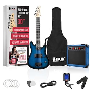 Guitarra elétrica LyxPro de 30 polegadas com kit inicial para crianças azul