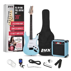 Guitarra elétrica LyxPro Retro Blue de 39 polegadas com amplificador de 20 W e acessórios