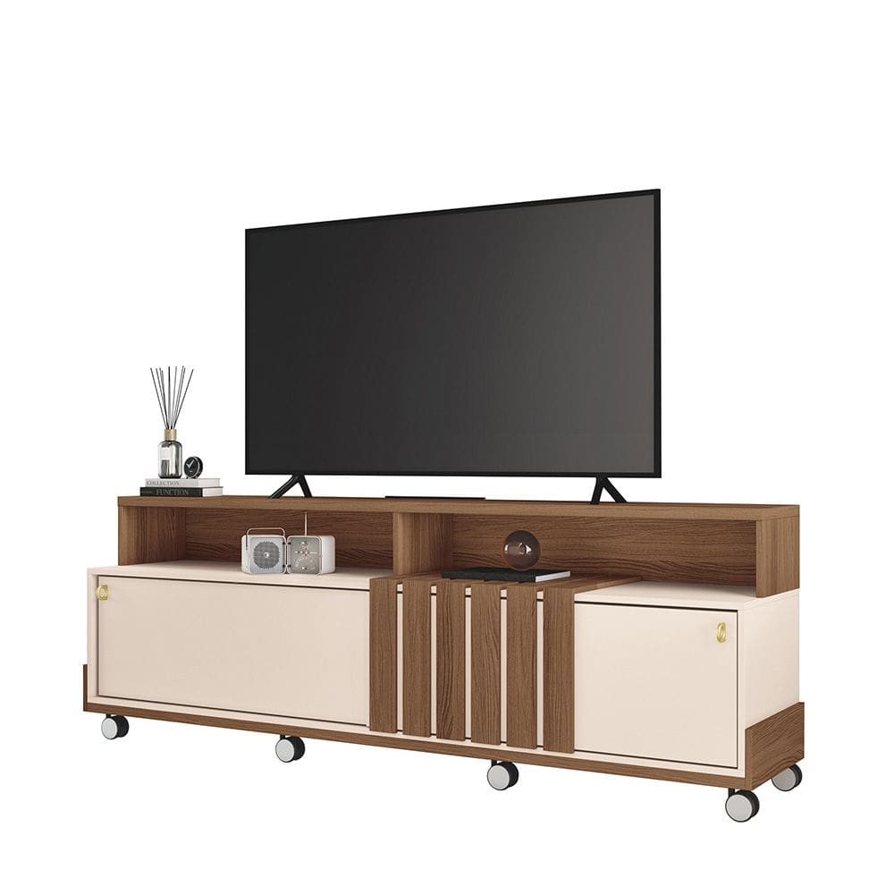 Painel para TV 70" Bancada com Rodízio Karen 1.8 Castanho/Off White H01 - D`Rossi
