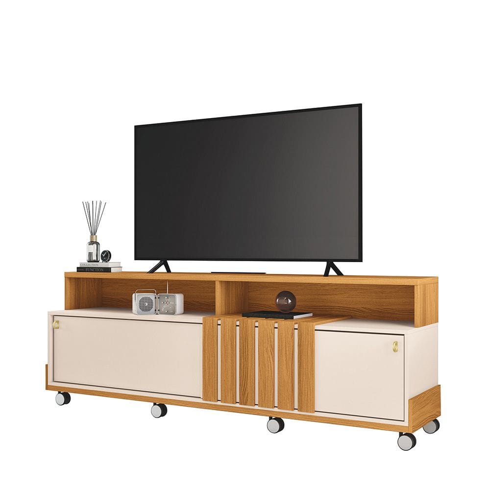 Painel para TV 70" Bancada com Rodízio Karen 1.8 Cinamomo/Off White H01 - D`Rossi