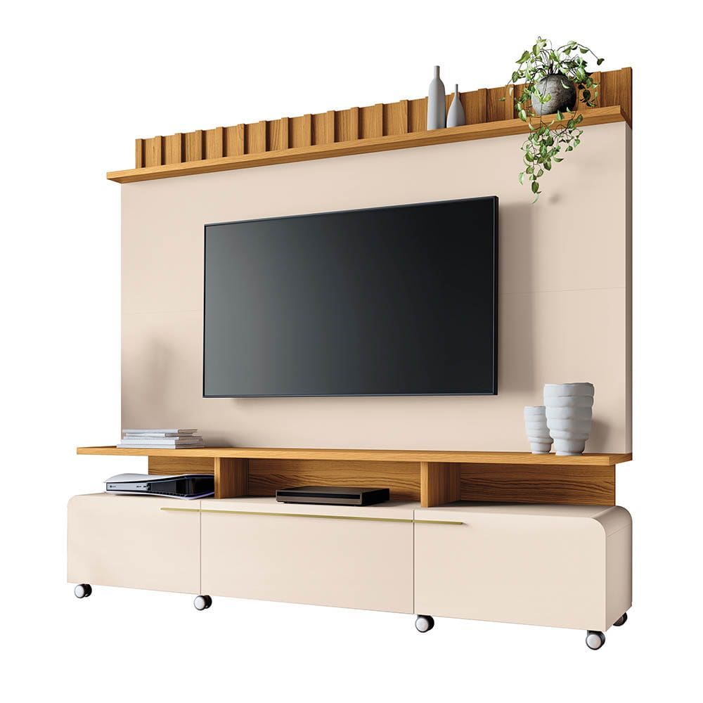 Estante de TV 70 Pol 200cm Ripado Jane Off White/Cinamomo H01 - D`Rossi