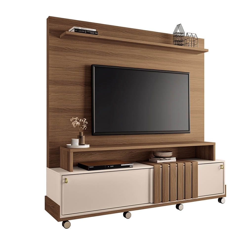 Estante de TV 65 Pol 180cm 2 Portas Helen Castanho/Off White H01 - D`Rossi
